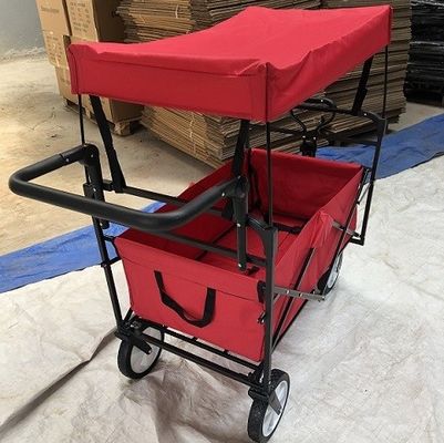 Kırmızı Katlanabilir Vagon Sepeti Tekerlek Kapaklı Katlanabilir Arabalar İtme Kolu